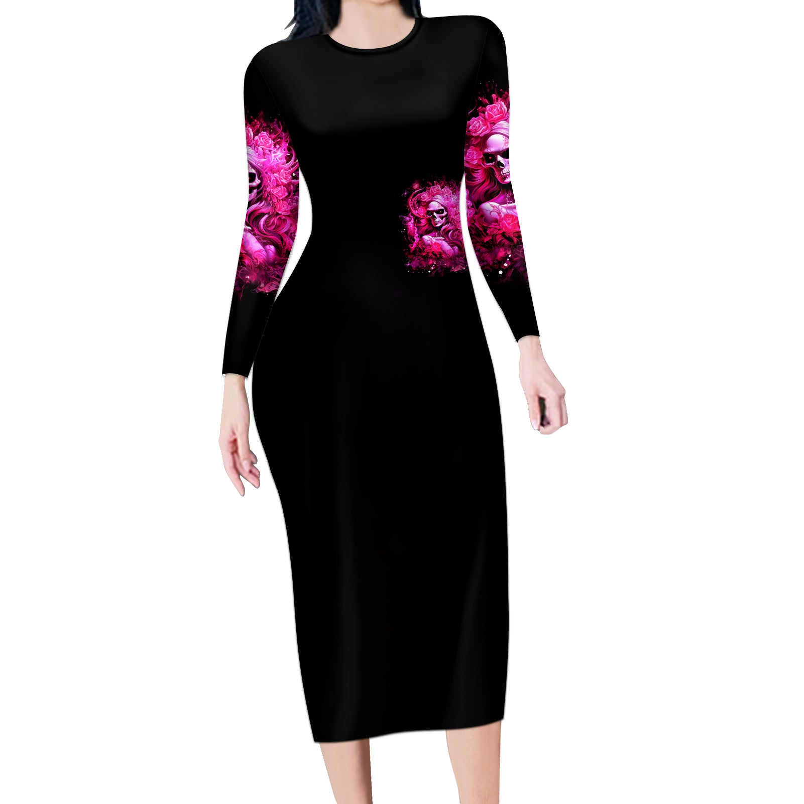 Skull Lady Long Sleeve Bodycon Dress Look Hot Be Cold