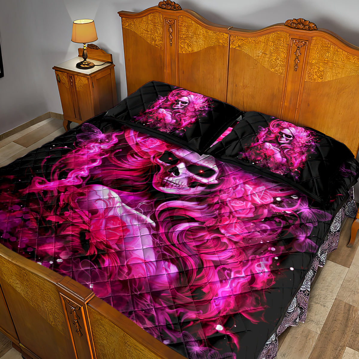 Skull Lady Quilt Bed Set Look Hot Be Cold
