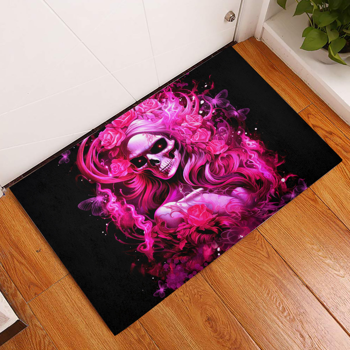 Skull Lady Rubber Doormat Look Hot Be Cold