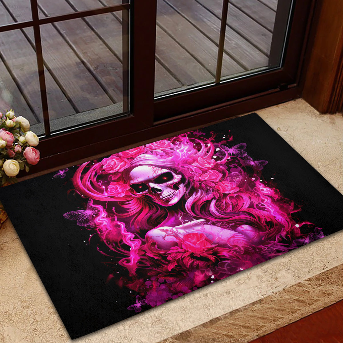Skull Lady Rubber Doormat Look Hot Be Cold