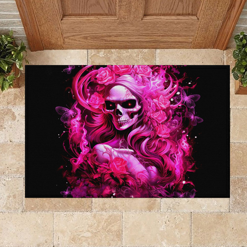 Skull Lady Rubber Doormat Look Hot Be Cold