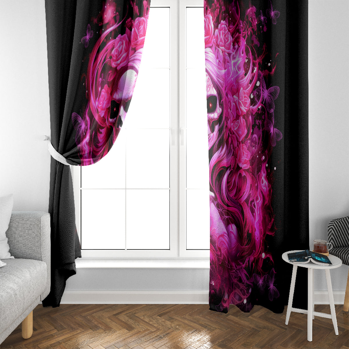 Skull Lady Window Curtain Look Hot Be Cold