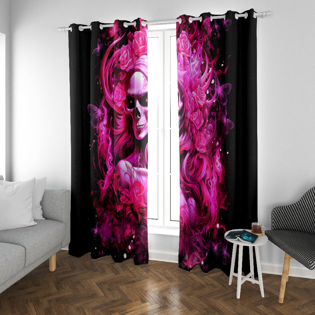 Skull Lady Window Curtain Look Hot Be Cold