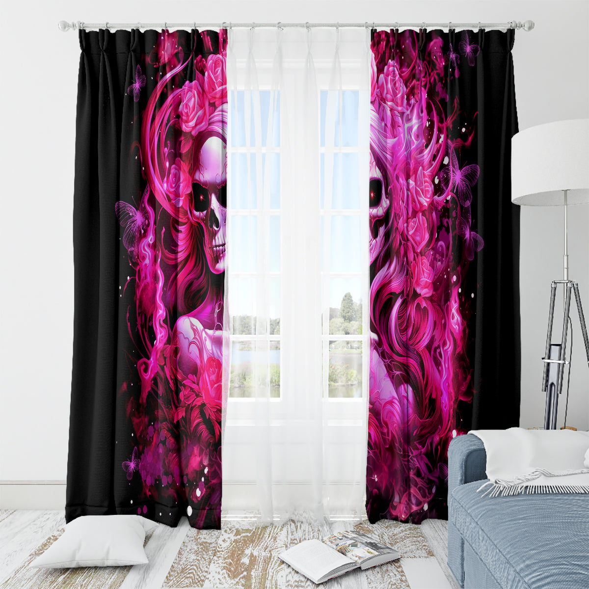 Skull Lady Window Curtain Look Hot Be Cold