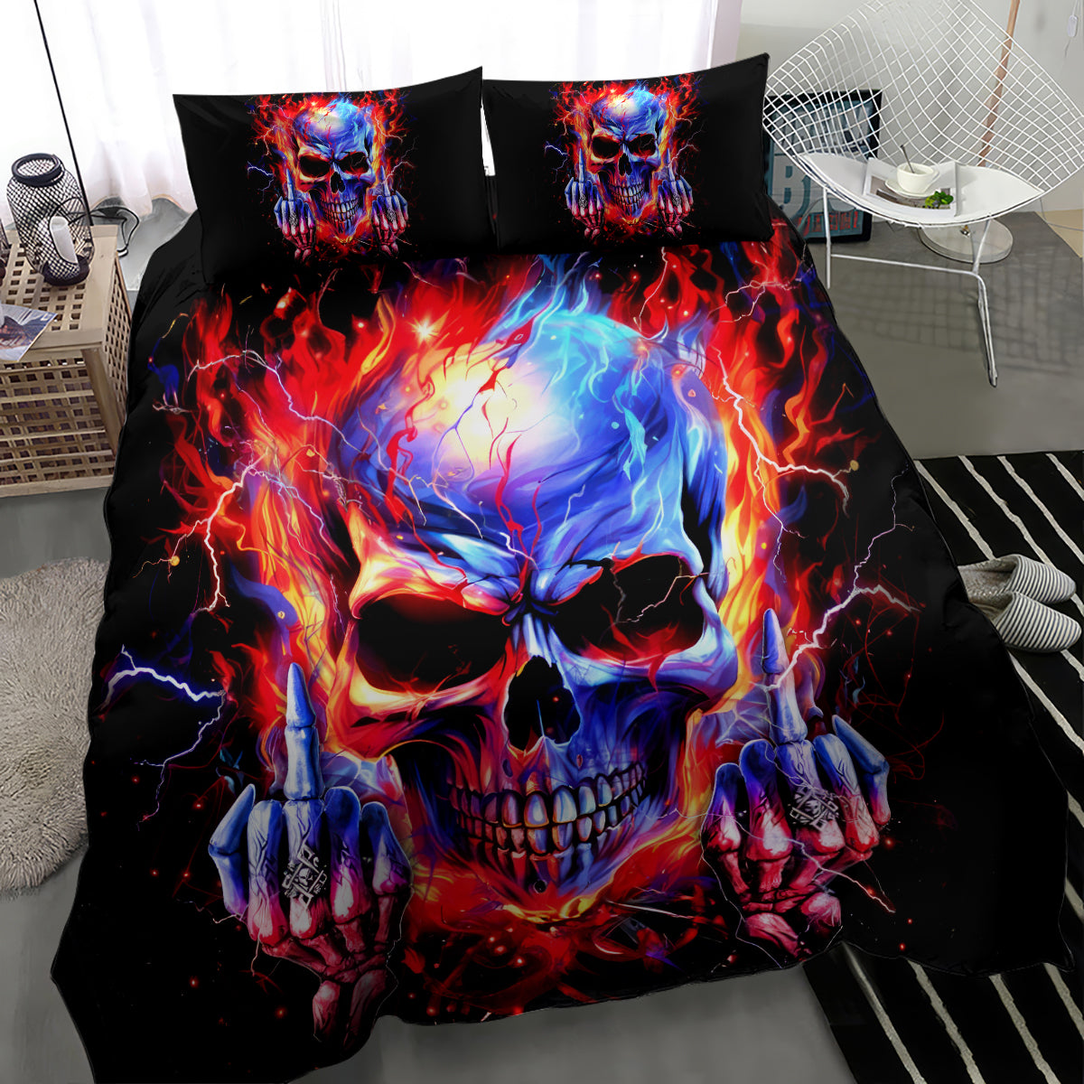 Flame Skull Bedding Set My Give A Fuck Is Broken But My Go Fuck Yourself Is Fully Functional DT01