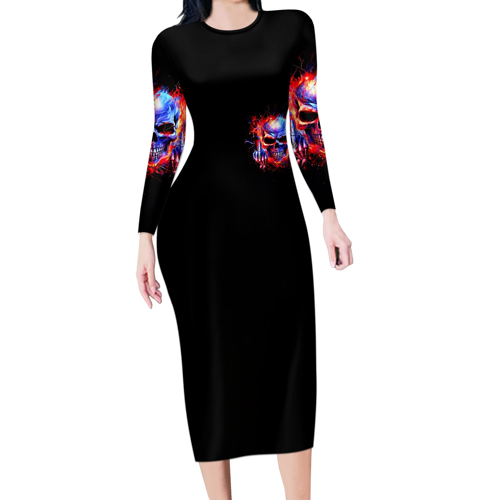 Flame Skull Long Sleeve Bodycon Dress My Give A Fuck Is Broken But My Go Fuck Yourself Is Fully Functional