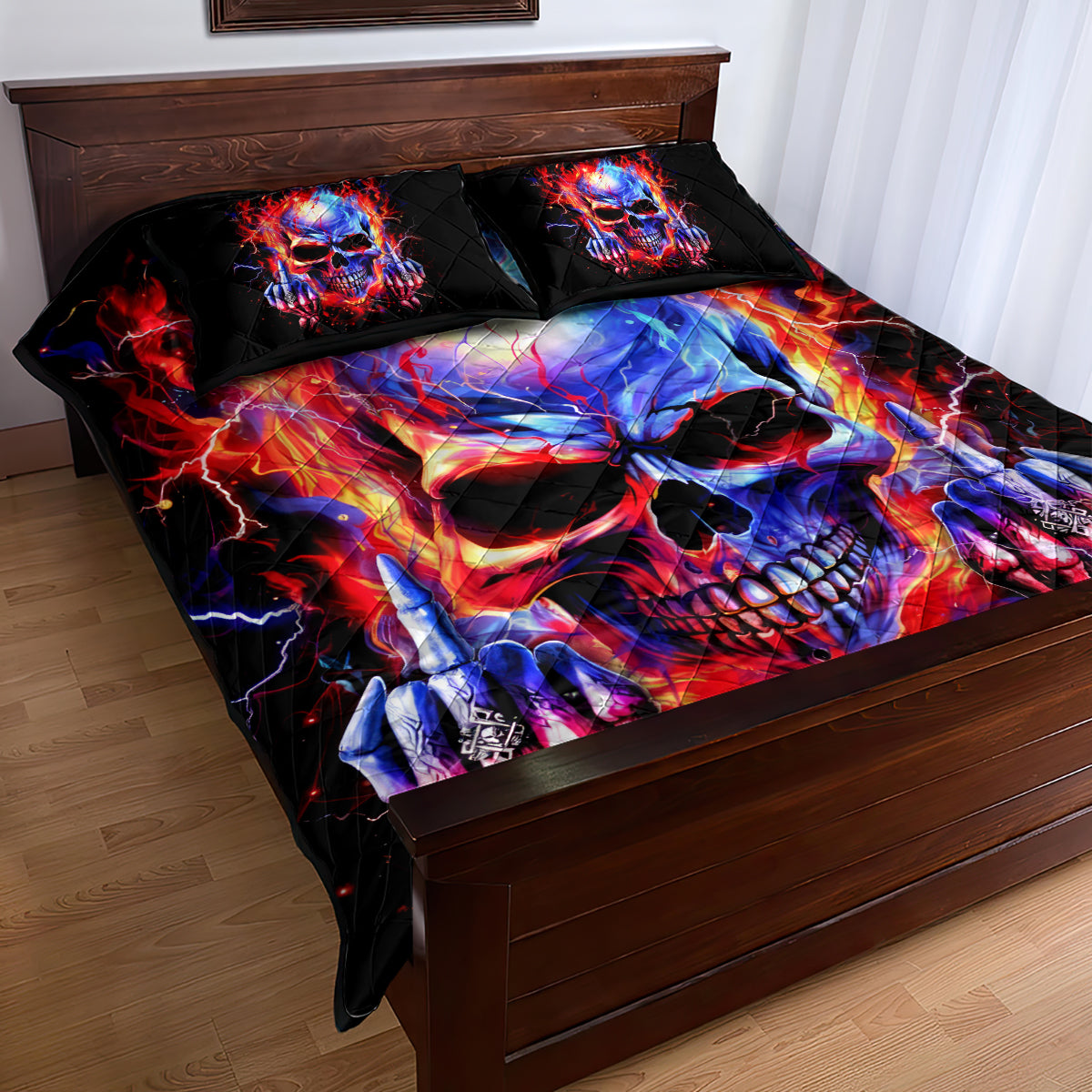 Flame Skull Quilt Bed Set My Give A Fuck Is Broken But My Go Fuck Yourself Is Fully Functional DT01