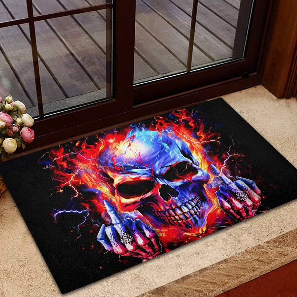 Flame Skull Rubber Doormat My Give A Fuck Is Broken But My Go Fuck Yourself Is Fully Functional DT01