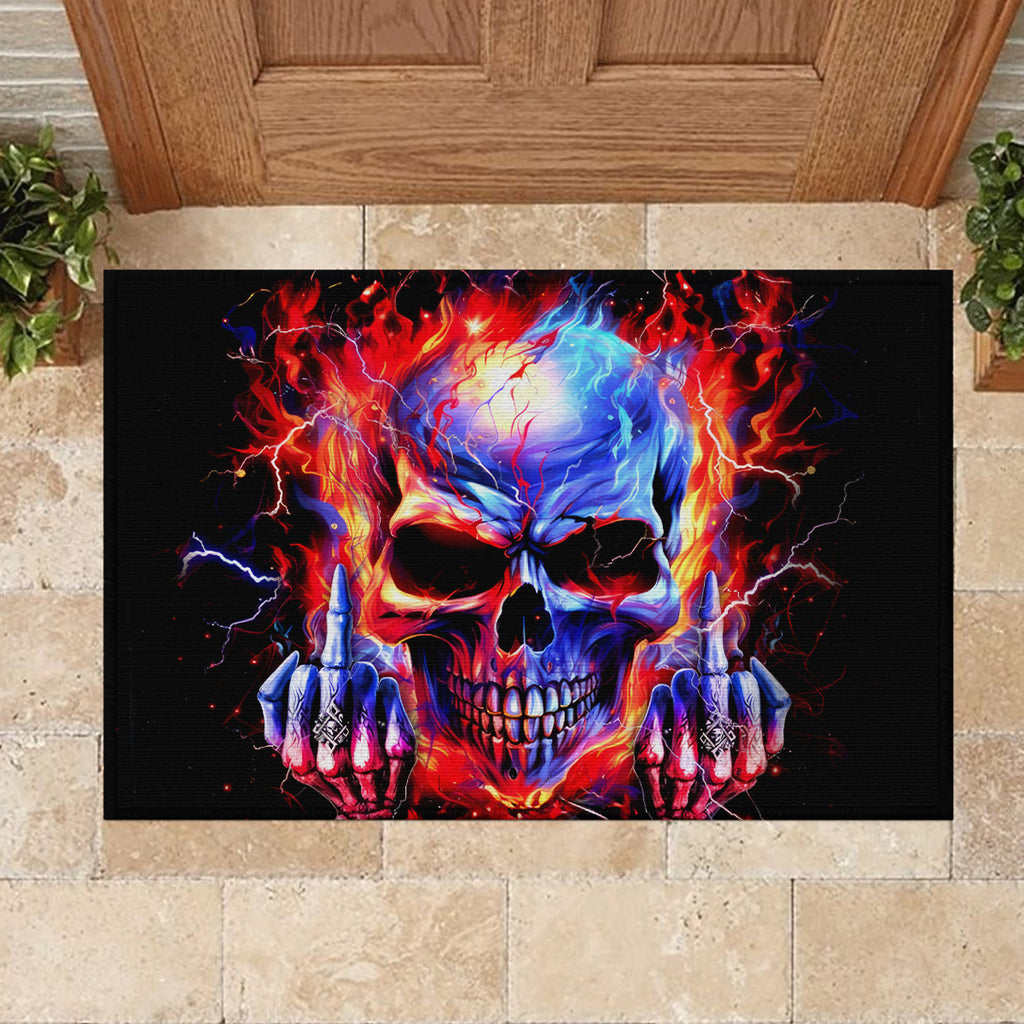 Flame Skull Rubber Doormat My Give A Fuck Is Broken But My Go Fuck Yourself Is Fully Functional DT01