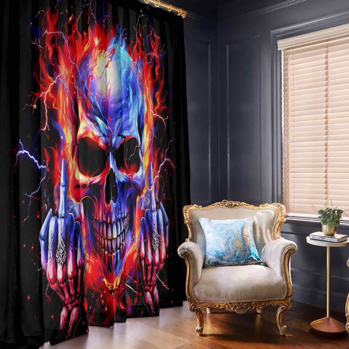 Flame Skull Window Curtain My Give A Fuck Is Broken But My Go Fuck Yourself Is Fully Functional DT01