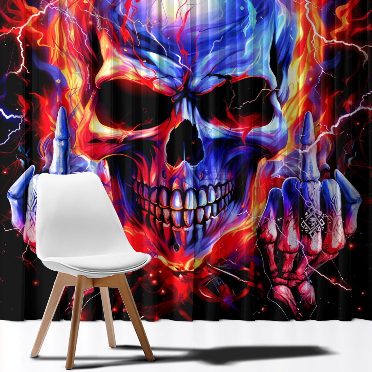 Flame Skull Window Curtain My Give A Fuck Is Broken But My Go Fuck Yourself Is Fully Functional DT01