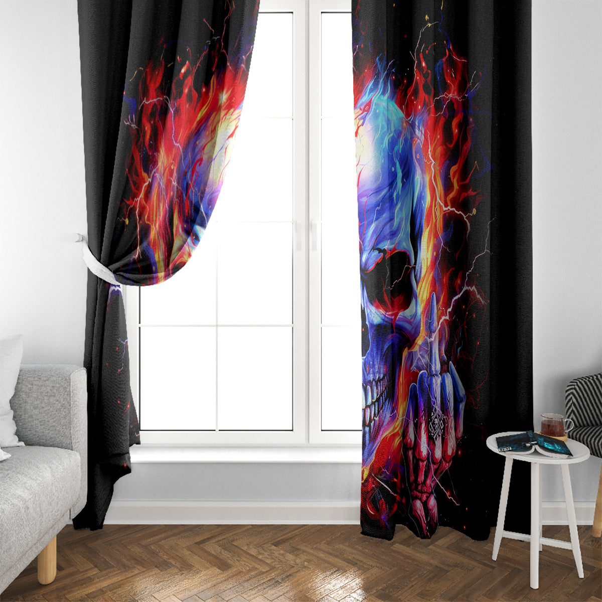 Flame Skull Window Curtain My Give A Fuck Is Broken But My Go Fuck Yourself Is Fully Functional DT01