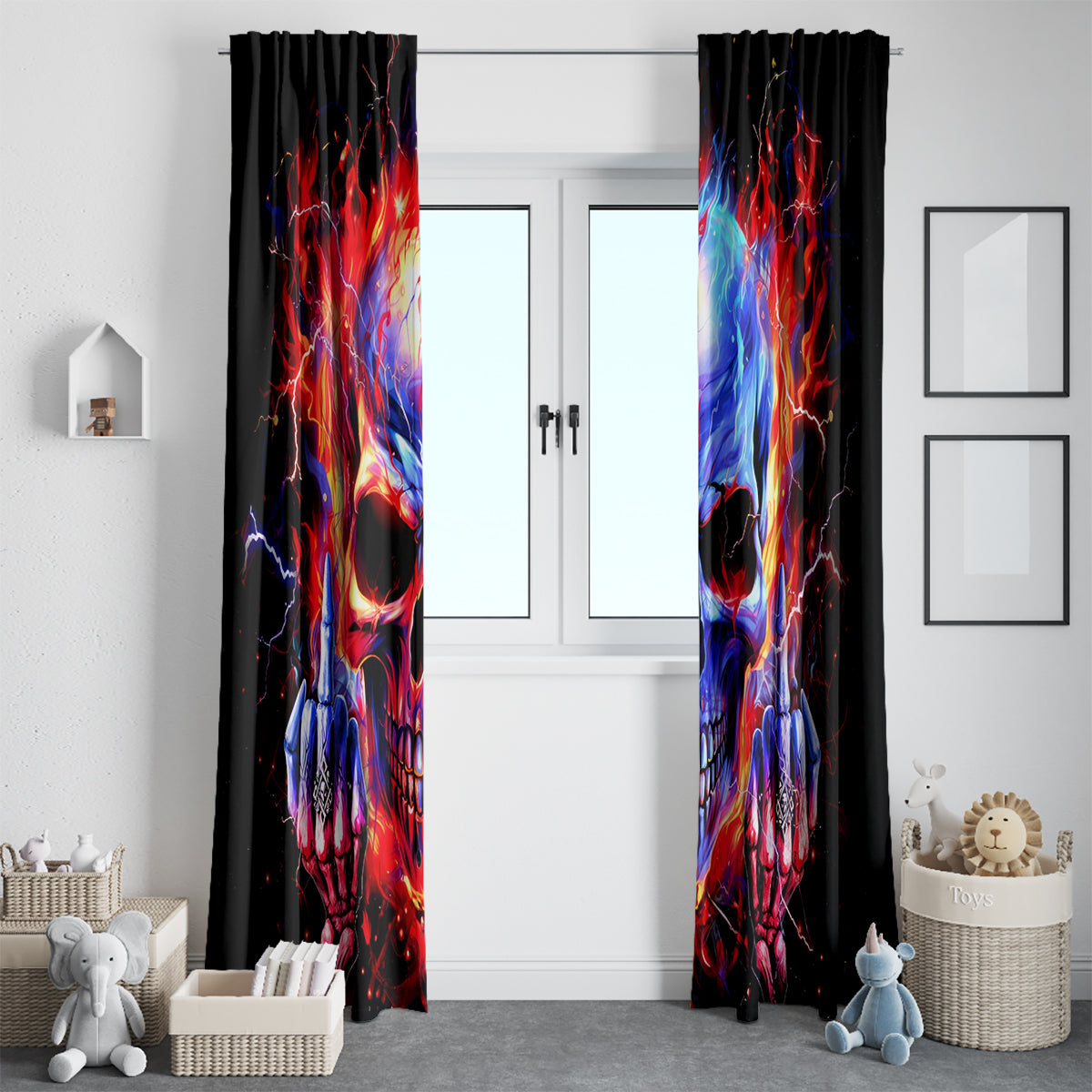 Flame Skull Window Curtain My Give A Fuck Is Broken But My Go Fuck Yourself Is Fully Functional DT01