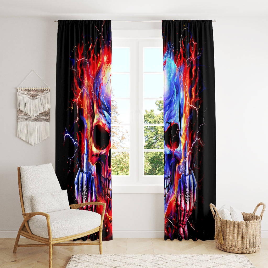 Flame Skull Window Curtain My Give A Fuck Is Broken But My Go Fuck Yourself Is Fully Functional DT01