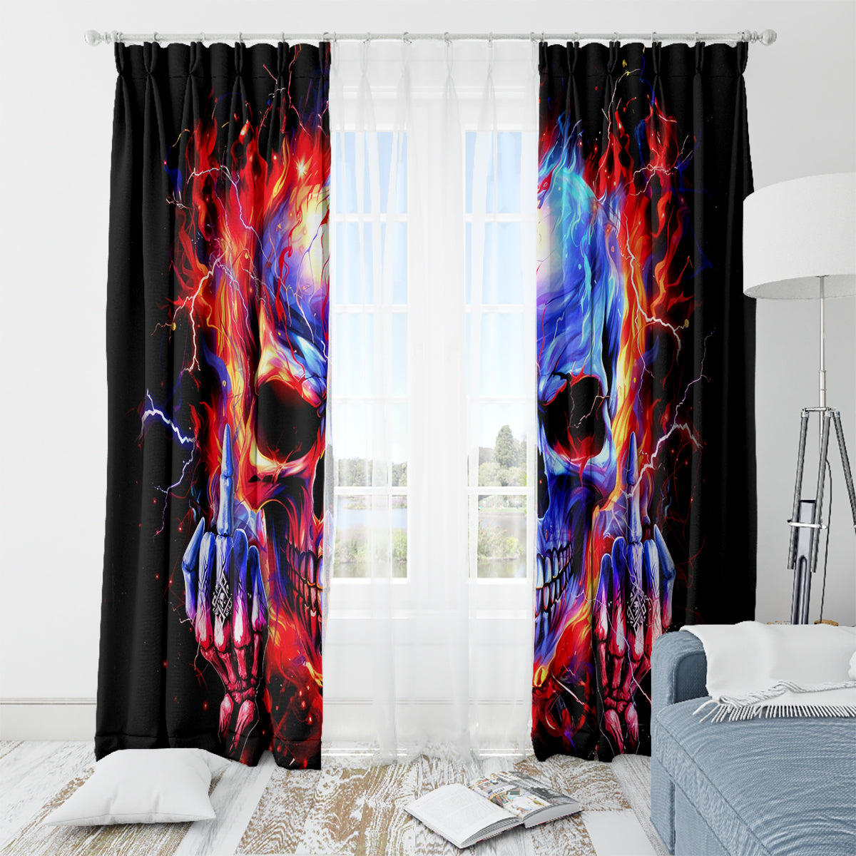 Flame Skull Window Curtain My Give A Fuck Is Broken But My Go Fuck Yourself Is Fully Functional DT01
