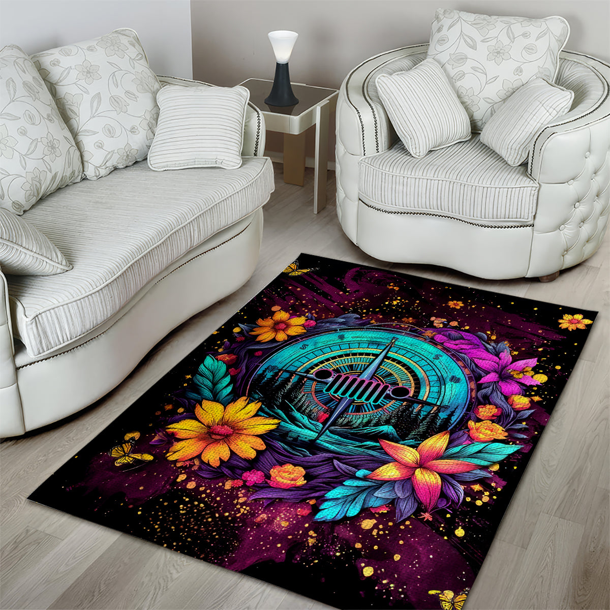 Flower Jeep Area Rug Not All Who Wander Are Lost