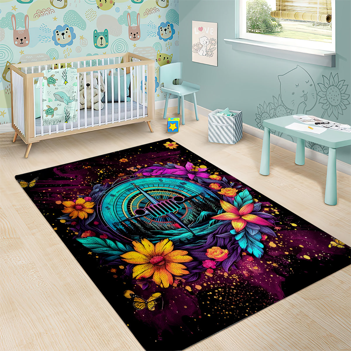 Flower Jeep Area Rug Not All Who Wander Are Lost