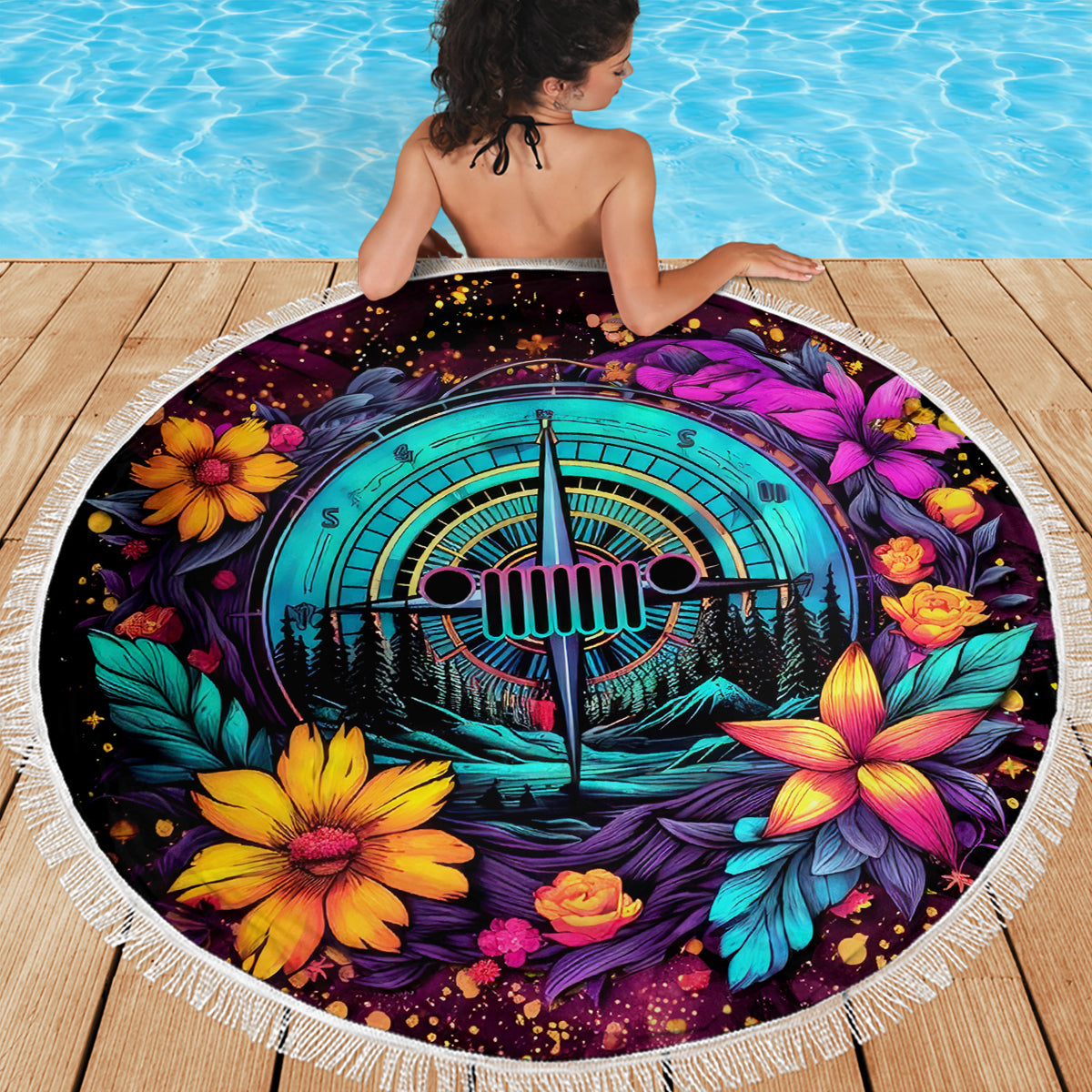 Flower Jeep Beach Blanket Not All Who Wander Are Lost