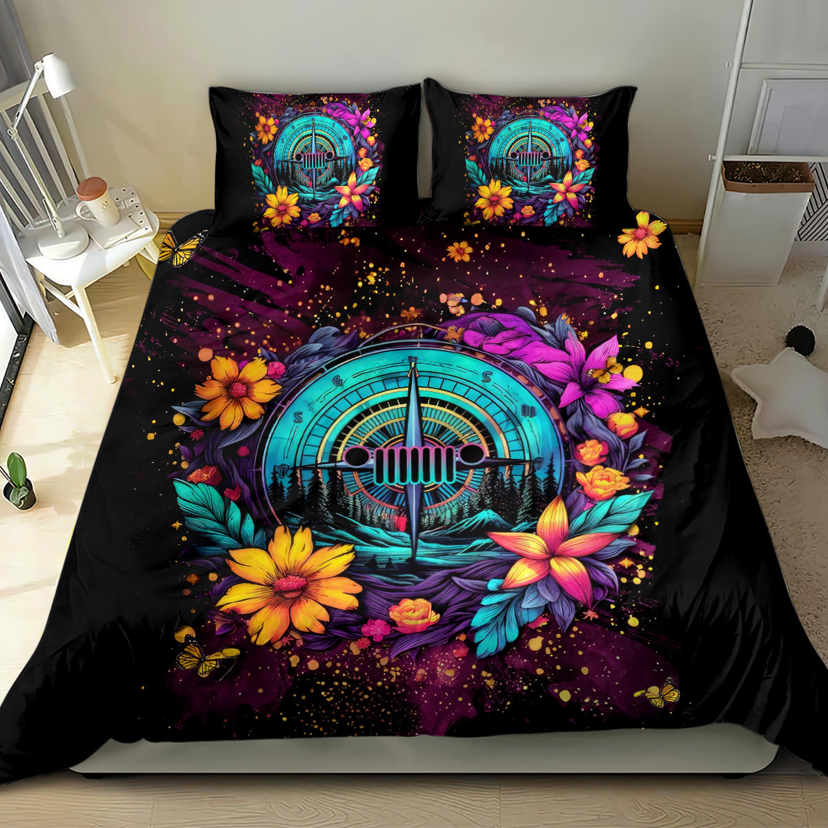 Flower Jeep Bedding Set Not All Who Wander Are Lost