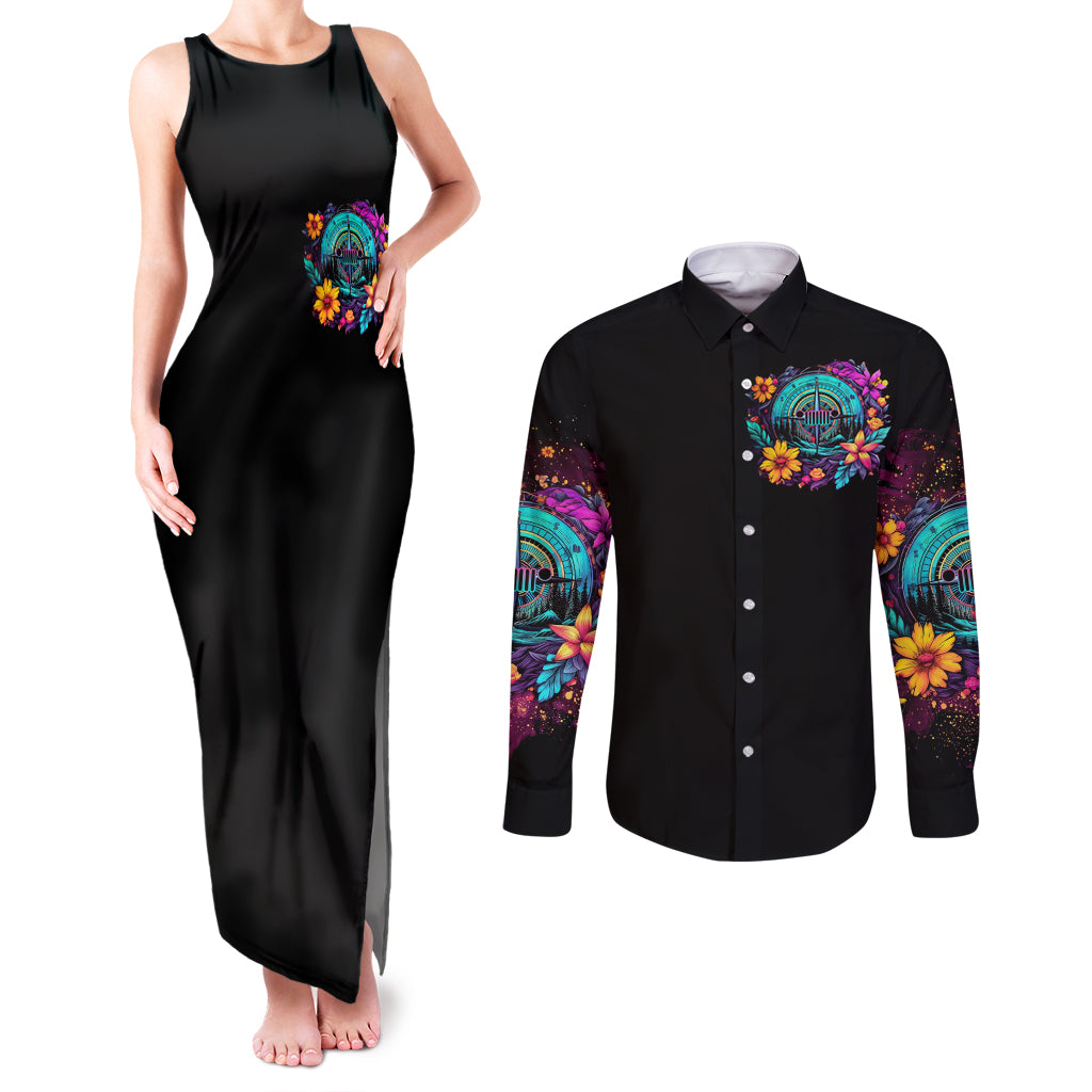 Flower Jeep Couples Matching Tank Maxi Dress and Long Sleeve Button Shirt Not All Who Wander Are Lost