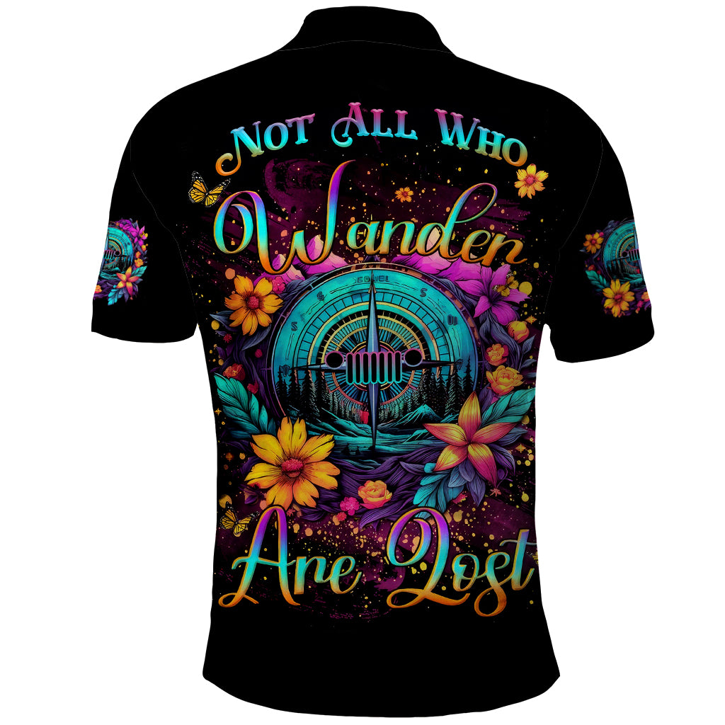 Flower Jeep Polo Shirt Not All Who Wander Are Lost