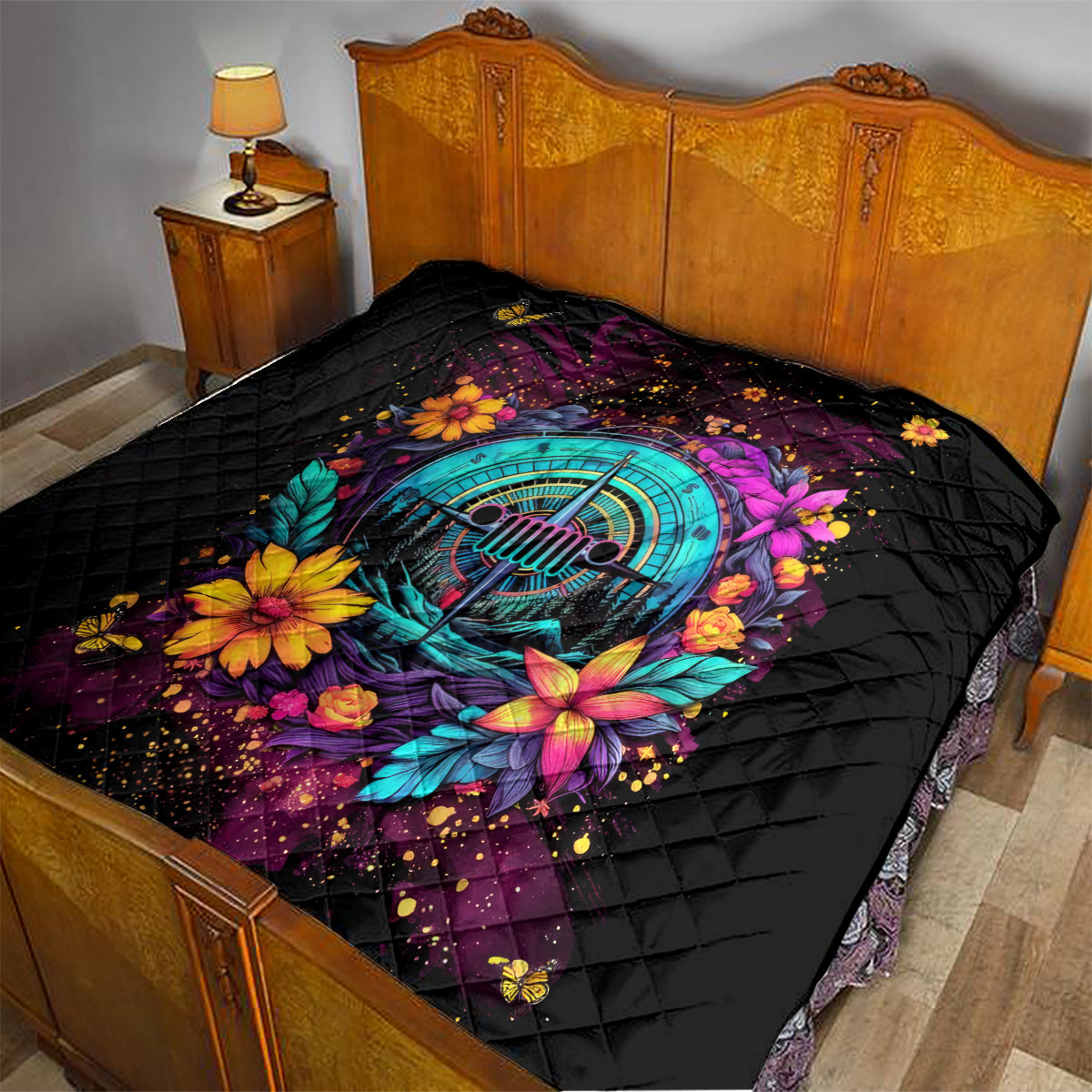 Flower Jeep Quilt Not All Who Wander Are Lost