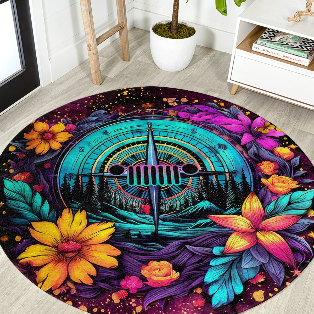 Flower Jeep Round Carpet Not All Who Wander Are Lost