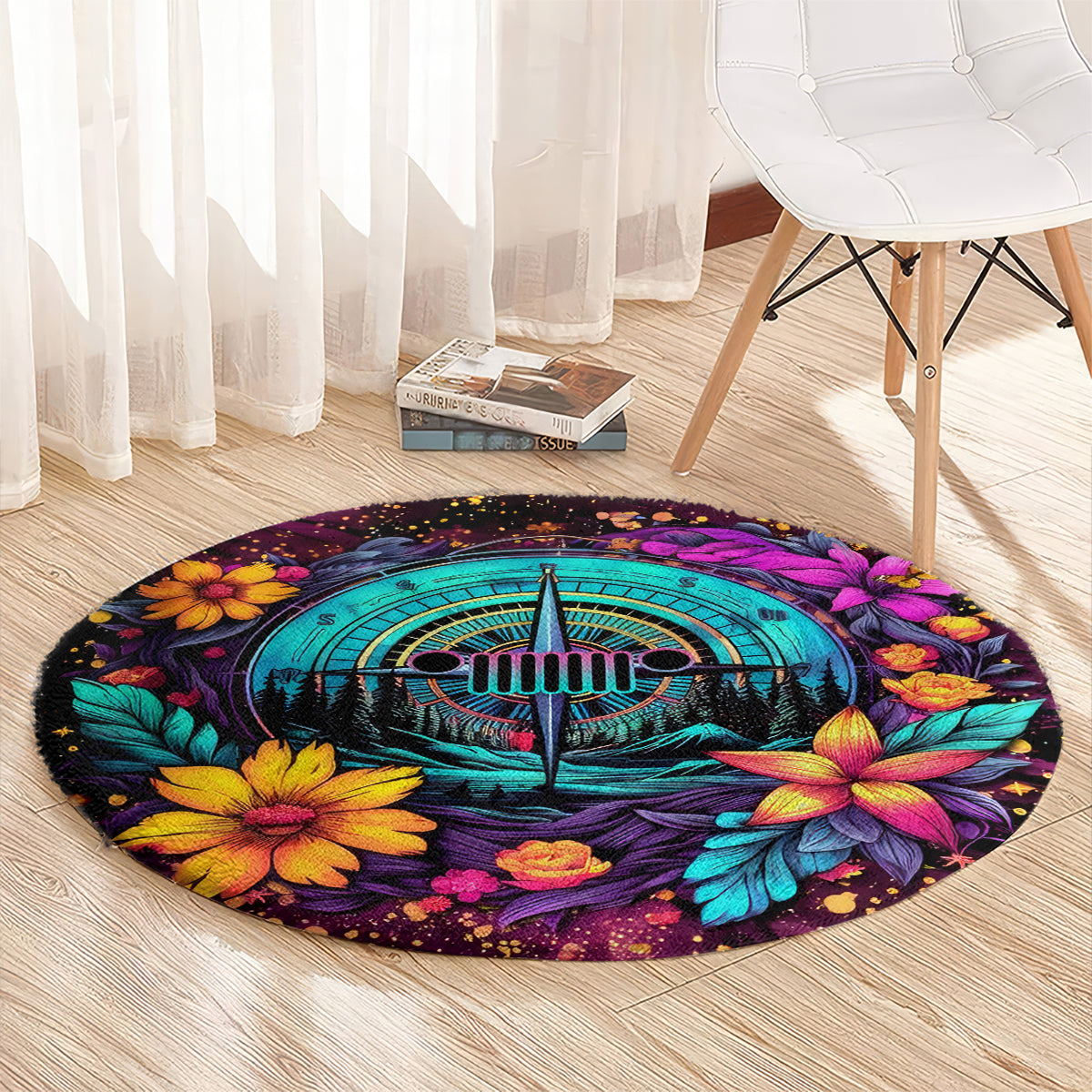 Flower Jeep Round Carpet Not All Who Wander Are Lost