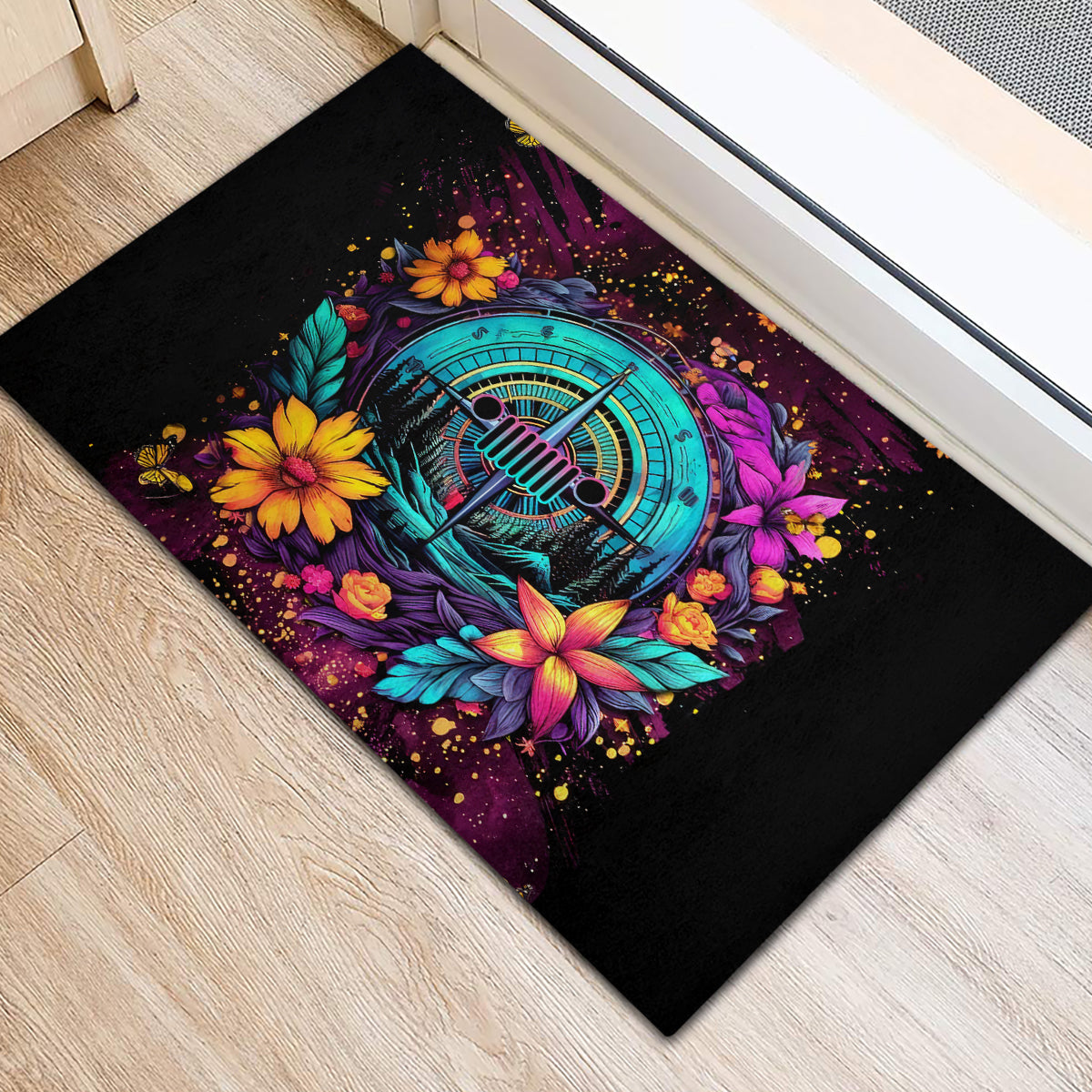 Flower Jeep Rubber Doormat Not All Who Wander Are Lost