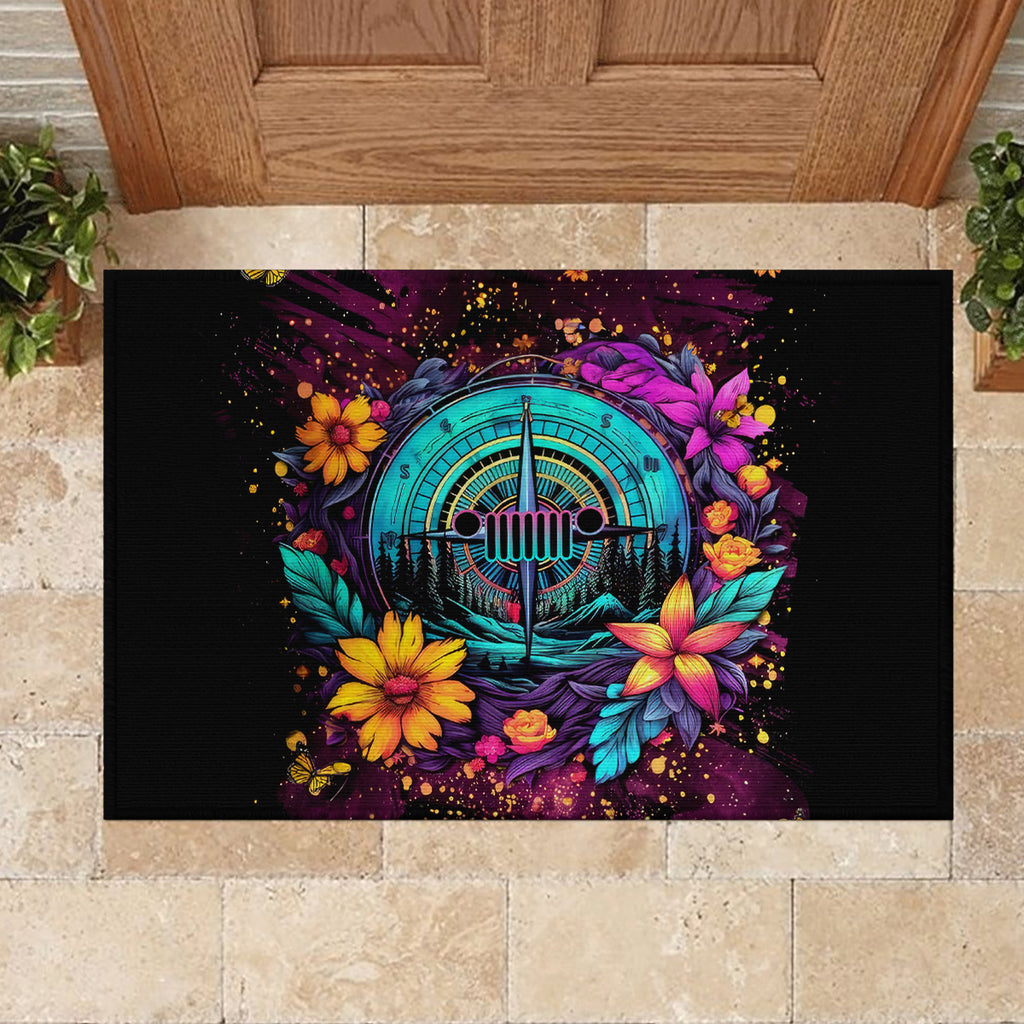 Flower Jeep Rubber Doormat Not All Who Wander Are Lost