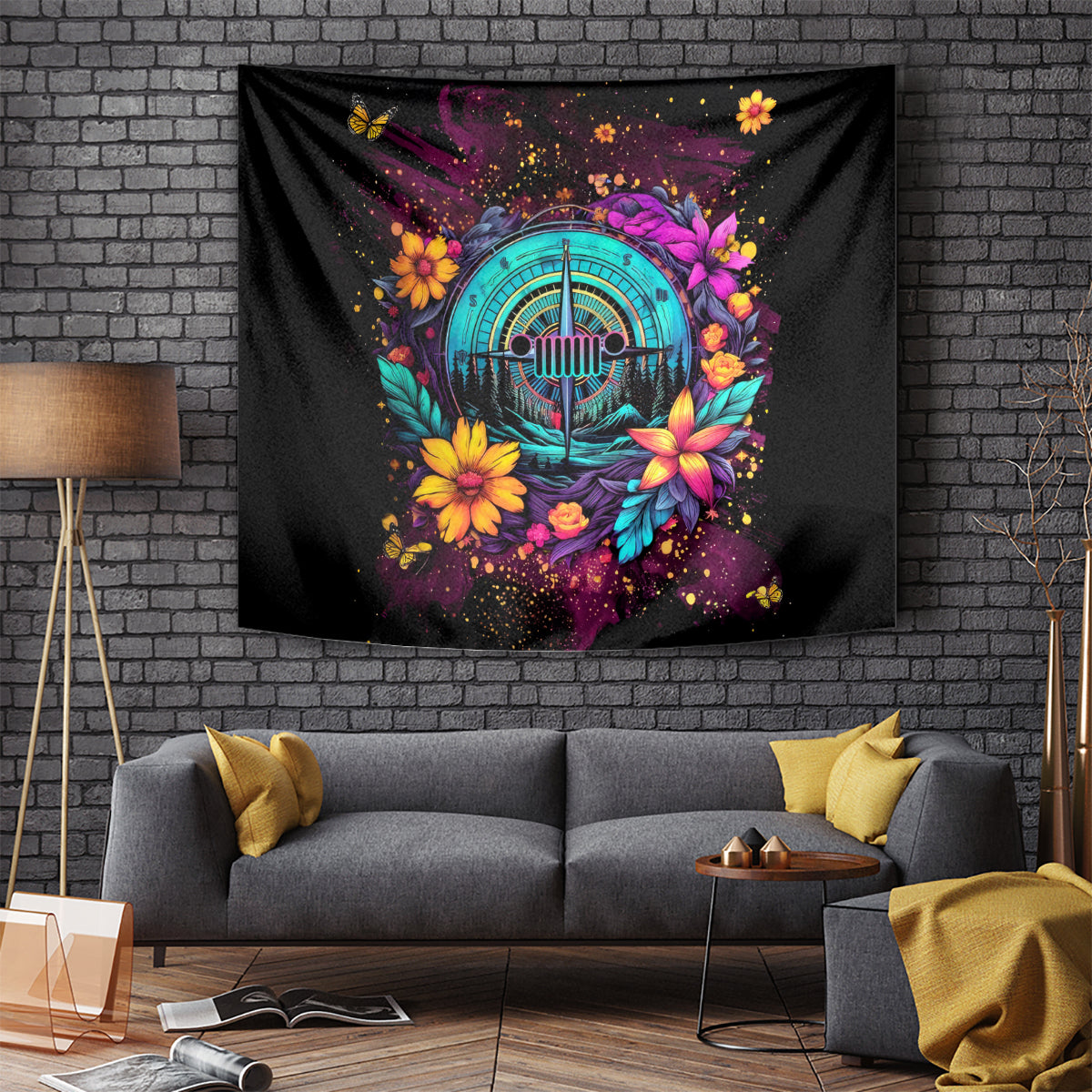 Flower Jeep Tapestry Not All Who Wander Are Lost