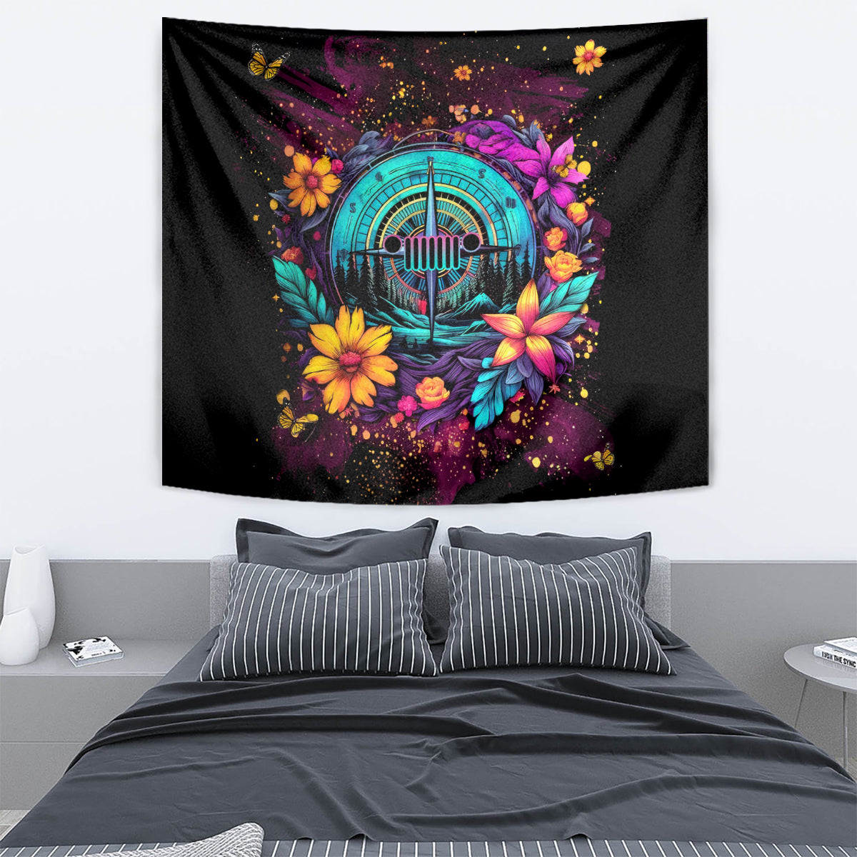 Flower Jeep Tapestry Not All Who Wander Are Lost