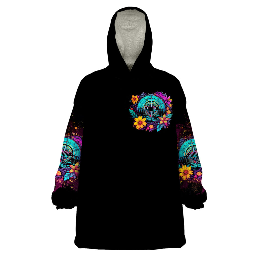 Flower Jeep Wearable Blanket Hoodie Not All Who Wander Are Lost