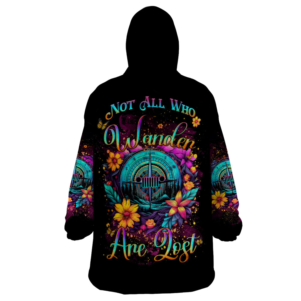 Flower Jeep Wearable Blanket Hoodie Not All Who Wander Are Lost