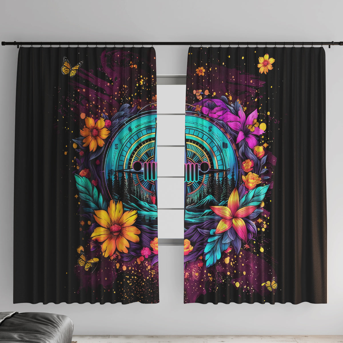 Flower Jeep Window Curtain Not All Who Wander Are Lost