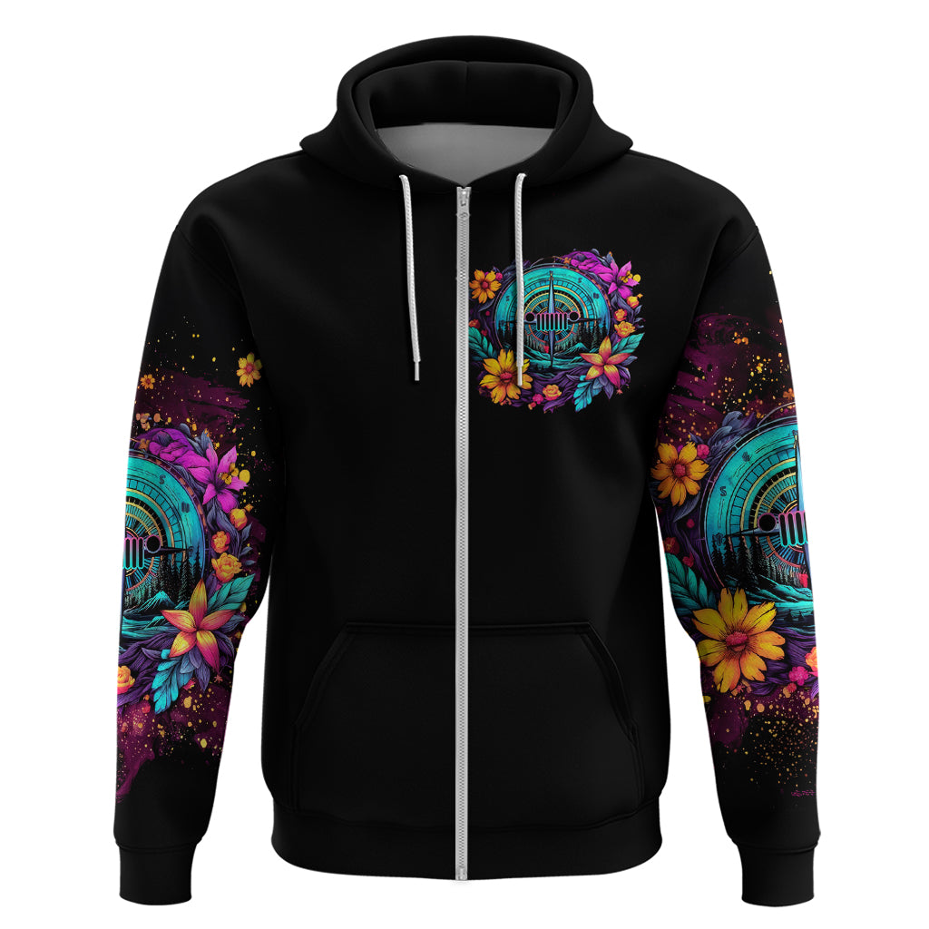 Flower Jeep Zip Hoodie Not All Who Wander Are Lost