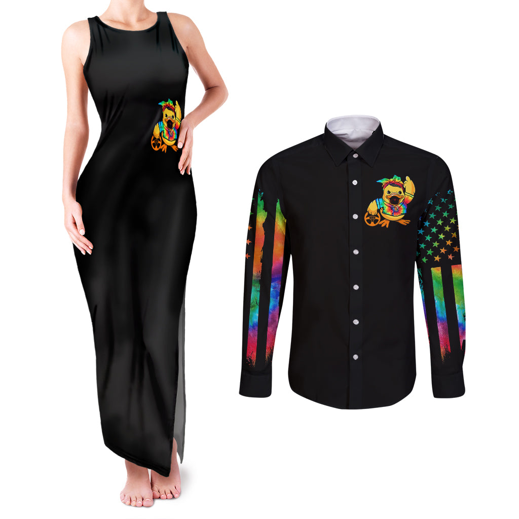 Duck Jeep Couples Matching Tank Maxi Dress and Long Sleeve Button Shirt Quack Quack Motherducker
