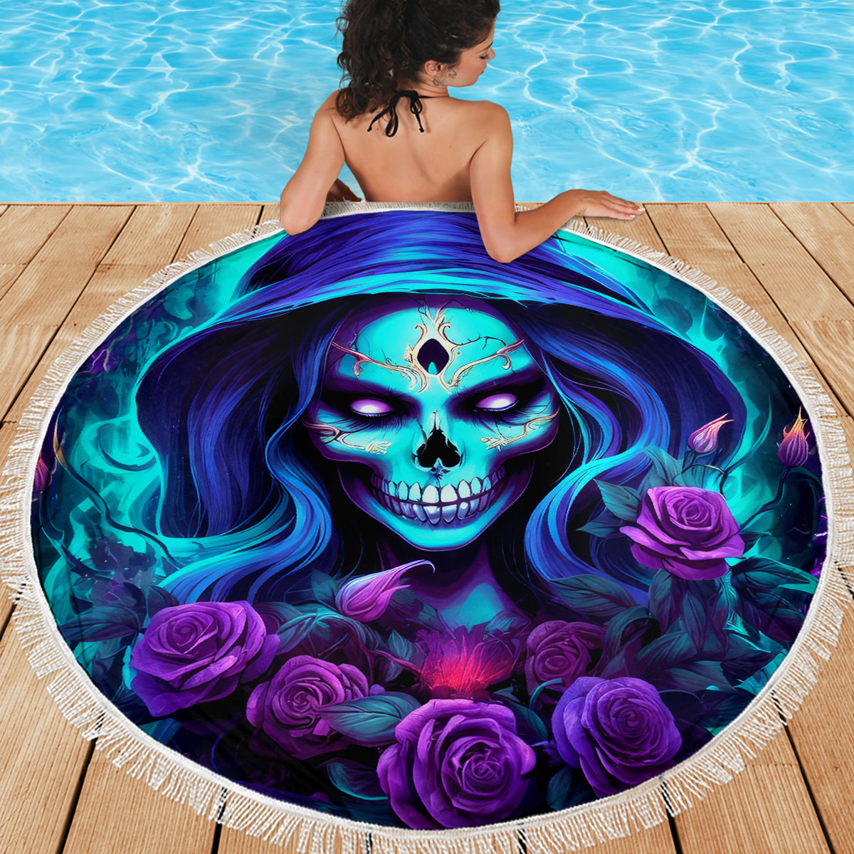 Skull Lady Beach Blanket Rose Skull She Whispered Back Iam The Storm