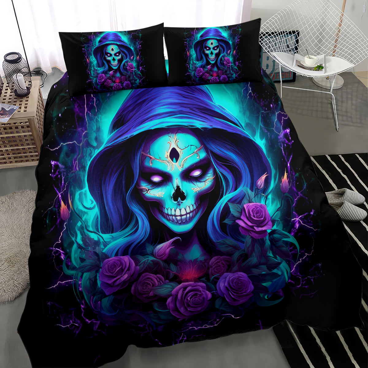 Skull Lady Bedding Set Rose Skull She Whispered Back Iam The Storm