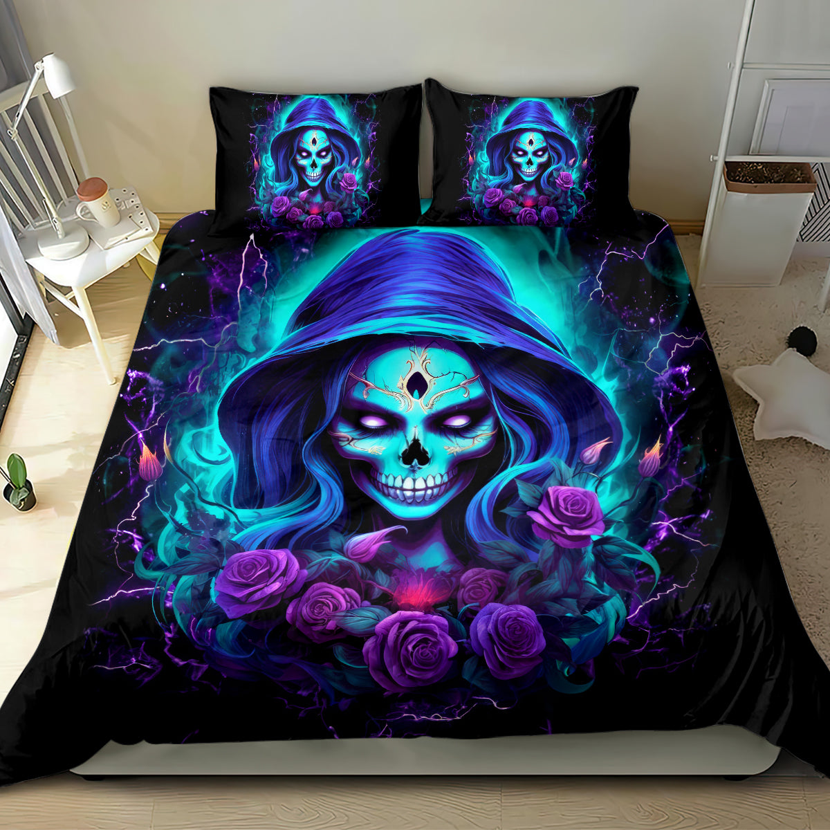 Skull Lady Bedding Set Rose Skull She Whispered Back Iam The Storm