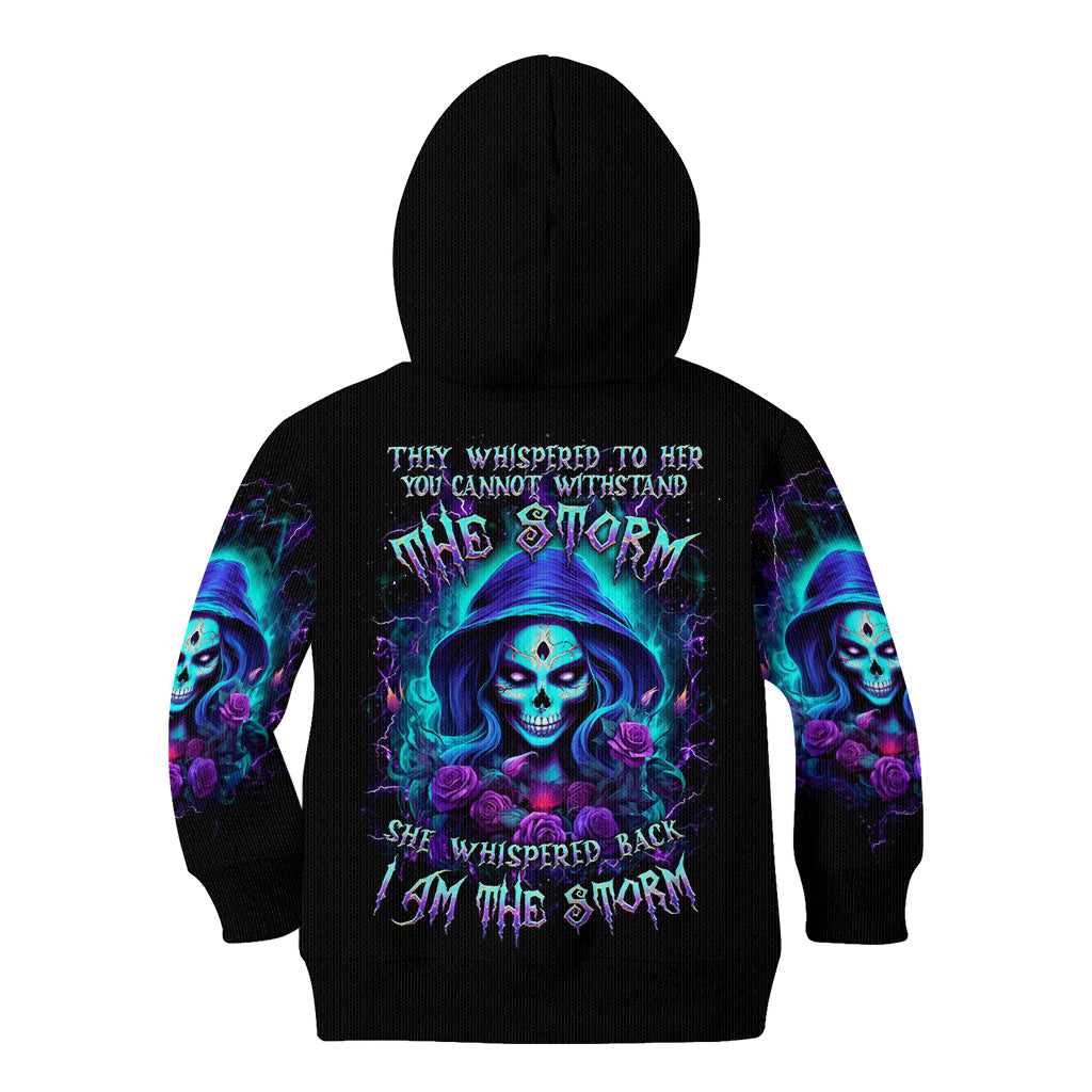 Skull Lady Kid Hoodie Rose Skull She Whispered Back Iam The Storm