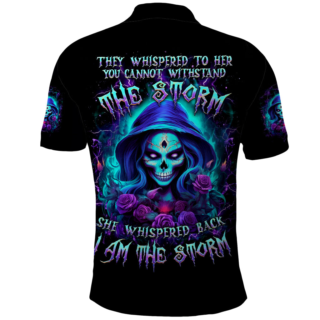 Skull Lady Polo Shirt Rose Skull She Whispered Back Iam The Storm