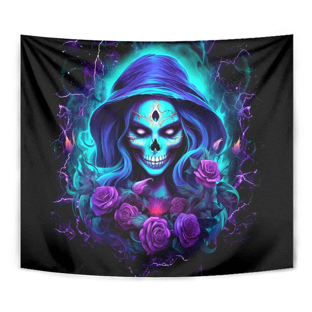 Skull Lady Tapestry Rose Skull She Whispered Back Iam The Storm