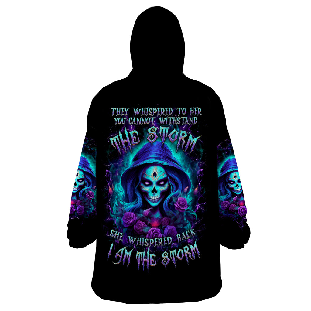 Skull Lady Wearable Blanket Hoodie Rose Skull She Whispered Back Iam The Storm