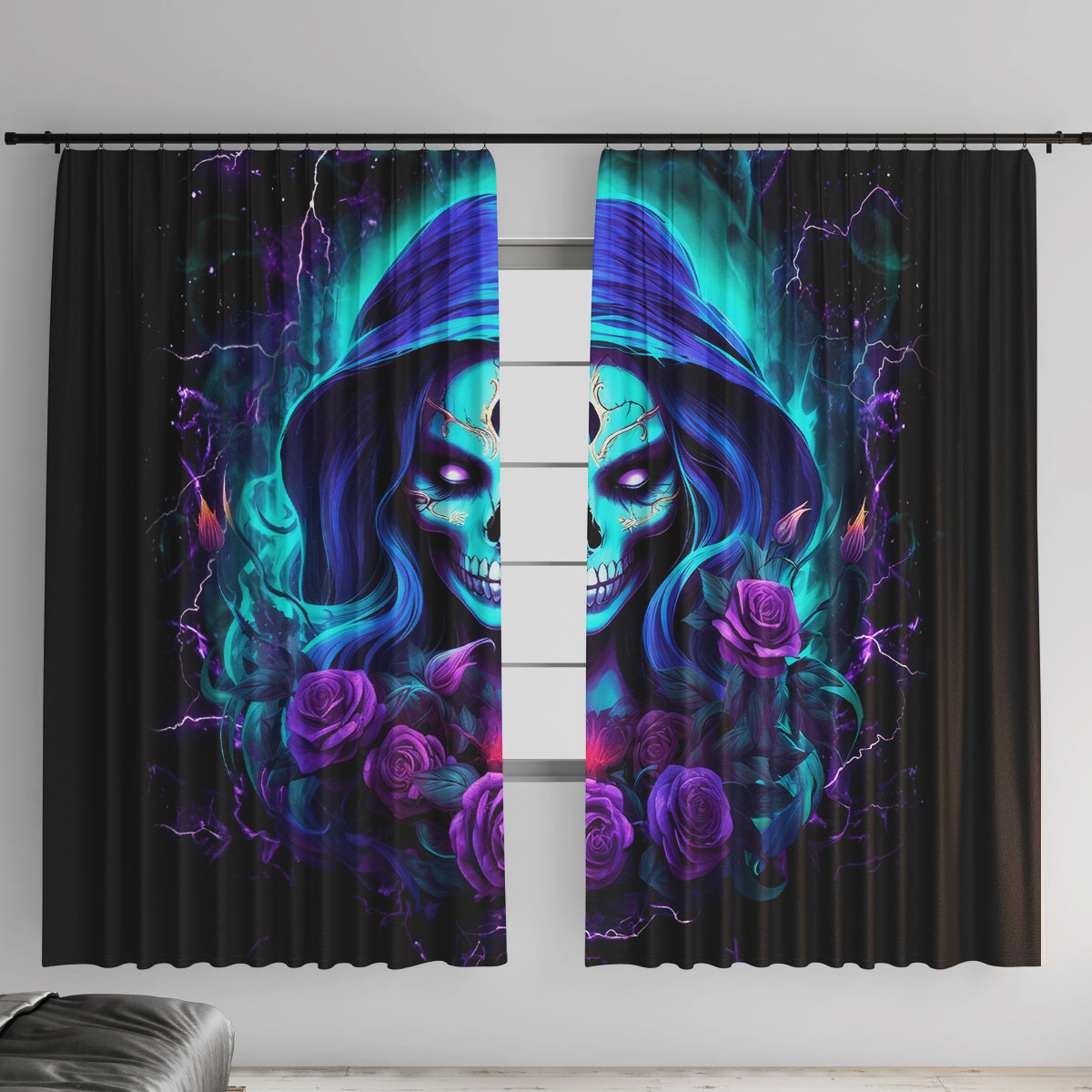 Skull Lady Window Curtain Rose Skull She Whispered Back Iam The Storm