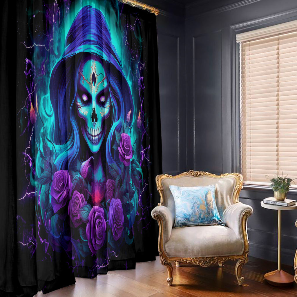 Skull Lady Window Curtain Rose Skull She Whispered Back Iam The Storm