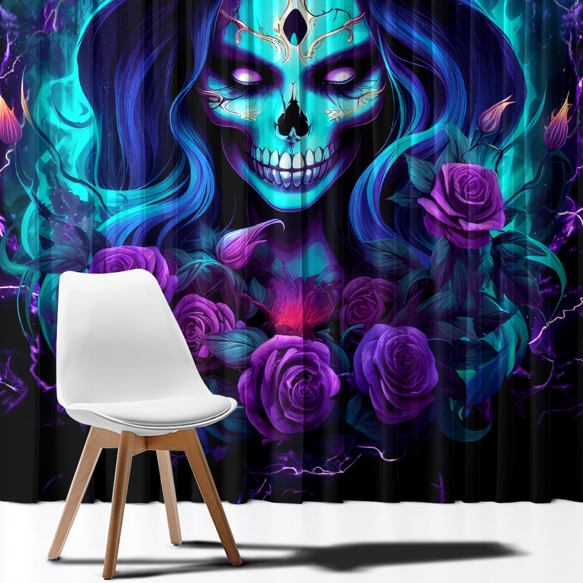 Skull Lady Window Curtain Rose Skull She Whispered Back Iam The Storm
