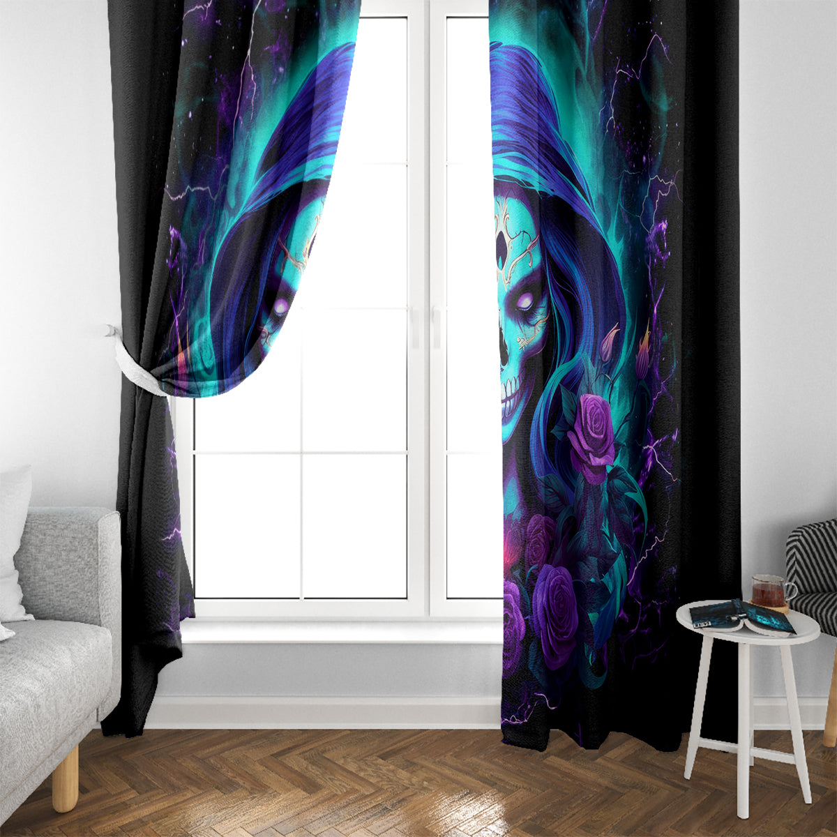Skull Lady Window Curtain Rose Skull She Whispered Back Iam The Storm