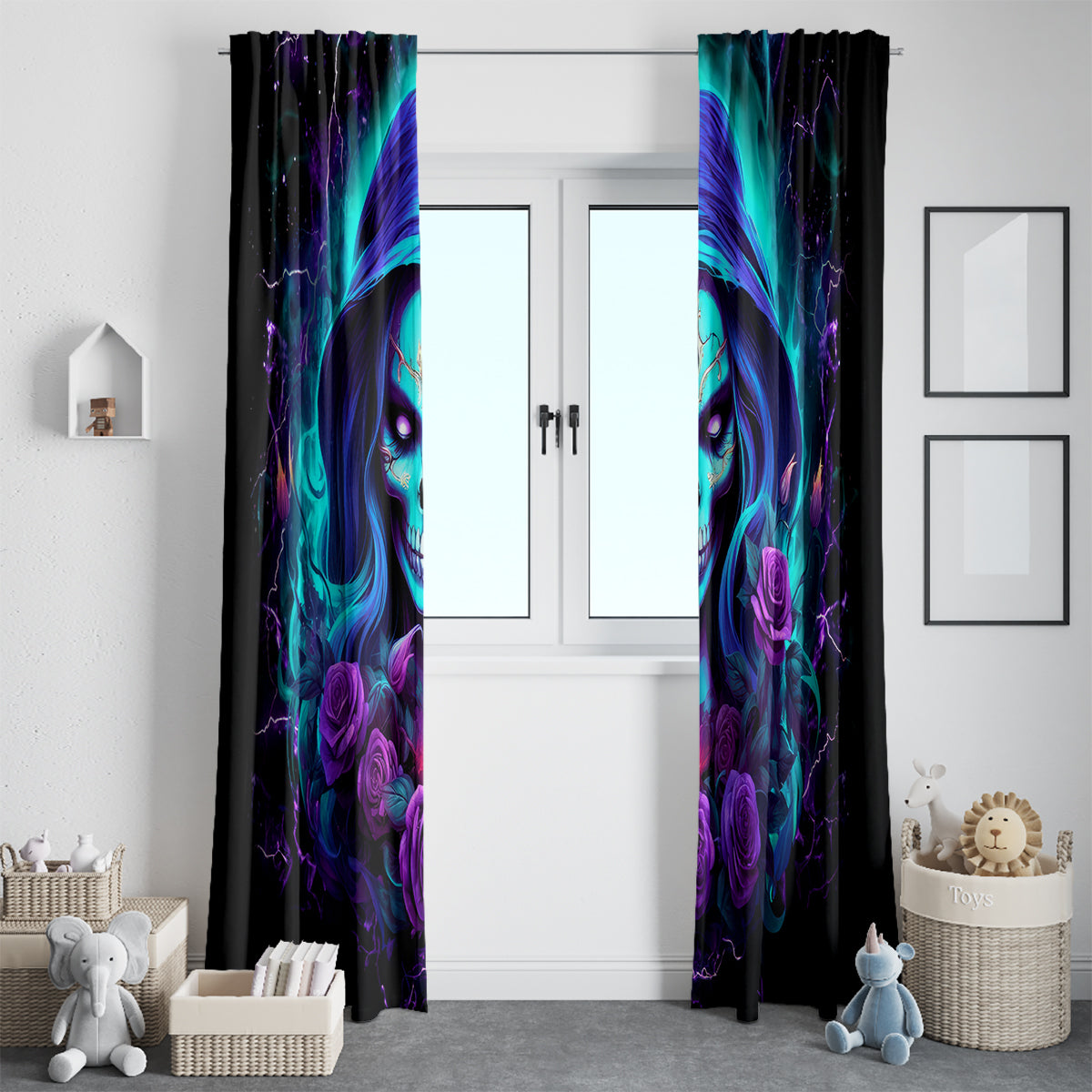 Skull Lady Window Curtain Rose Skull She Whispered Back Iam The Storm