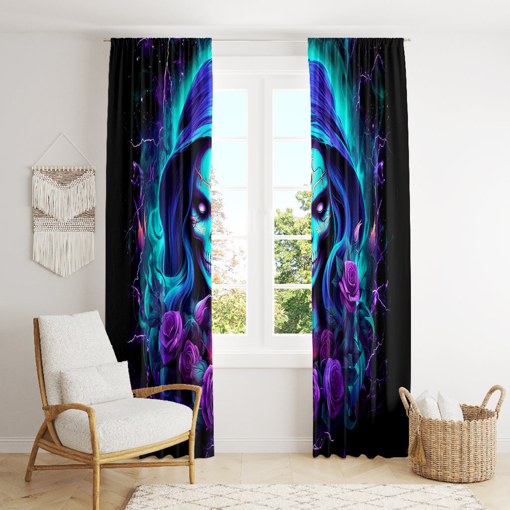 Skull Lady Window Curtain Rose Skull She Whispered Back Iam The Storm